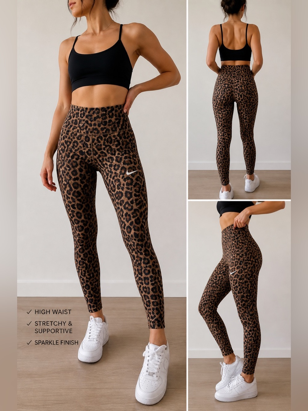 Nike Leopard Print Sparkle Leggings Gym High Waist Dri Fit Athleisure XS copy